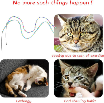 Cat Wand Toys Interactive Kitten Toys Cat Teaser Wand String Feather for Indoor Colorful Ribbon Wands Stick Toy Cat Charmer-3 Packs