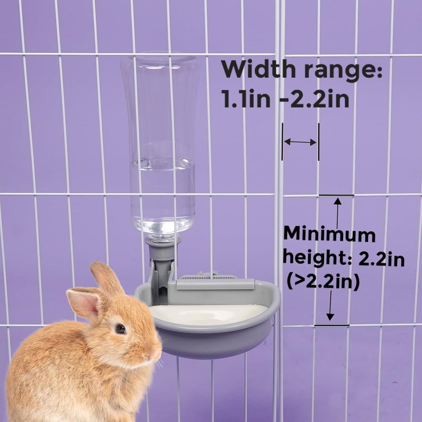 VANNON 23oz Pet Water Bottle, Gravity Dog Water Bowl Dispenser for Cage, Anti-Overflow Water Dispenser for Small Dogs, Cats, Rabbits and Other Small Animals, BPA Free, Grey