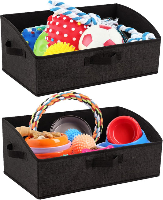 VCEPJH Collapsible Dog Toy Box Organizer-2Pack Large Dog Toy Bin with Handle Fabric Dog Treat Basket Open Dog Toy Chest for Organizing Pet Toys and Accessories Storage