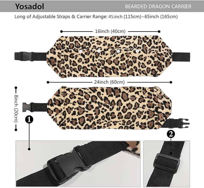 Bearded Dragon Leash and Harness Set, Beardie Carrier, Lizard Adjustable Harness with Leather Wings and Sling Bag, Reptile Small Pet Backpack Batwing Accessories (Leopard Pattern)