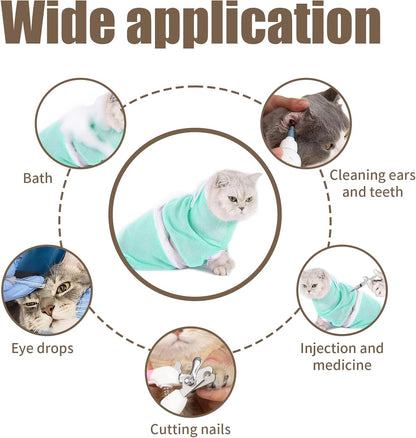 Cat Shower Bag with Removable Hood - Green Mesh Cat Bathing Bag for Stress-Free Bath, Nail Clipping & Grooming, Comfortable Cat Washing Bag