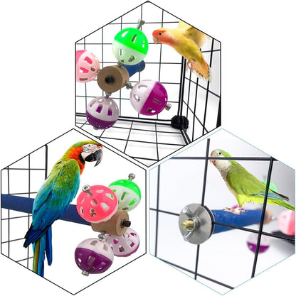 FlidRunest Perch Toy with Rotating Balls for Birds, Rough-surfaced Natural Parrot Perch Toy, Bird Bell Balls for Budgies,Parakeets, Parrots,Cockatiels,Lovebirds,Conures
