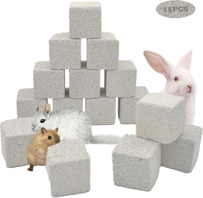 kathson Natural Rabbit Teeth Grinding Stones,15 Pcs Chinchilla Teeth Grinding Toys Lava Stone for Rabbits Hamster Chew Stones Small Animal Mineral Calcium Lava Blocks for Chinchillas Guinea Pig Rat