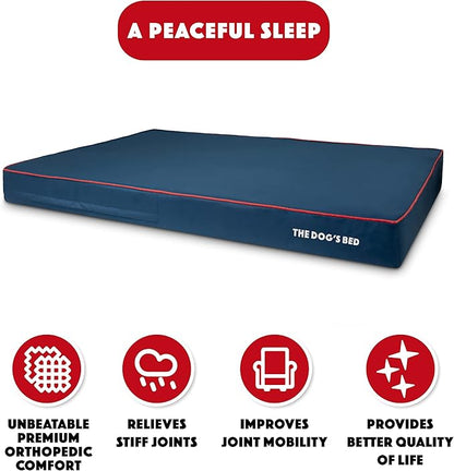 The Dog’s Bed Orthopedic Memory Foam Dog Bed, XXXL Blue/Red, Pain Relief for Arthritis, Hip & Elbow Dysplasia, Post Surgery, Lameness, Supportive, Calming, Waterproof Washable Cover