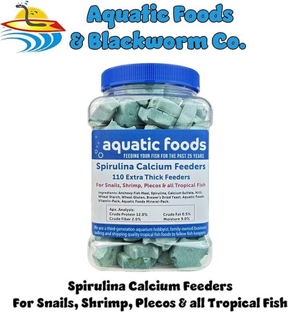 Aquatic Foods Inc. Spirulina Enriched Calcium Feeders for Shrimp, Snails, Crabs, Crayfish, Pleco, Catfish, All Tropical Fish…110 Count Med Jar