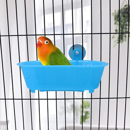 Wontee Bird Bath with Mirror Toy Fixable Parrot Bathroom Tub for Small Brids Parrot Canary Budgies Parakeets