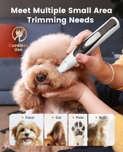 oneisall Low-Noise Dog Paw Trimmer with LED Light, Paw Trimmer for Dogs &Cats 0.8inch/20mm Wide Blade, 35dB Cordless Electric Pet Paw Grooming Clippers for Paws, Ears, Face, Rump