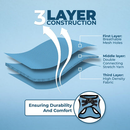 Best Pet Supplies Voyager Step-in Air Harness - All Weather Mesh, Reflective, No Pull Harness for Dogs, Cats - Secure with Hook & Loop Fastener, Buckle, Double D-Rings - Baby Blue/Black Trim, XL