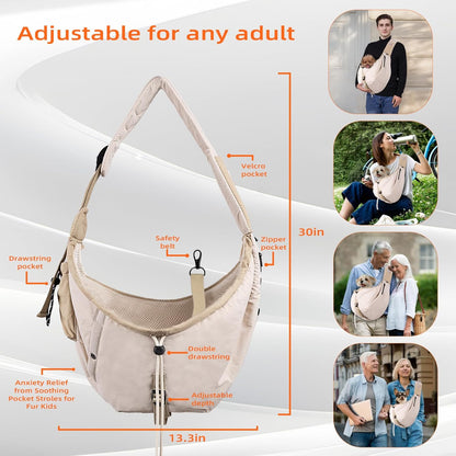 Dog Carrier Sling,Dog Carriers for Small Dogs & Cats Up to 20lbs,Puppy Carrying Backpack Pet Purse with Pockets,Adjustable Shoulder Strap,Hands Free for Travel (Beige)