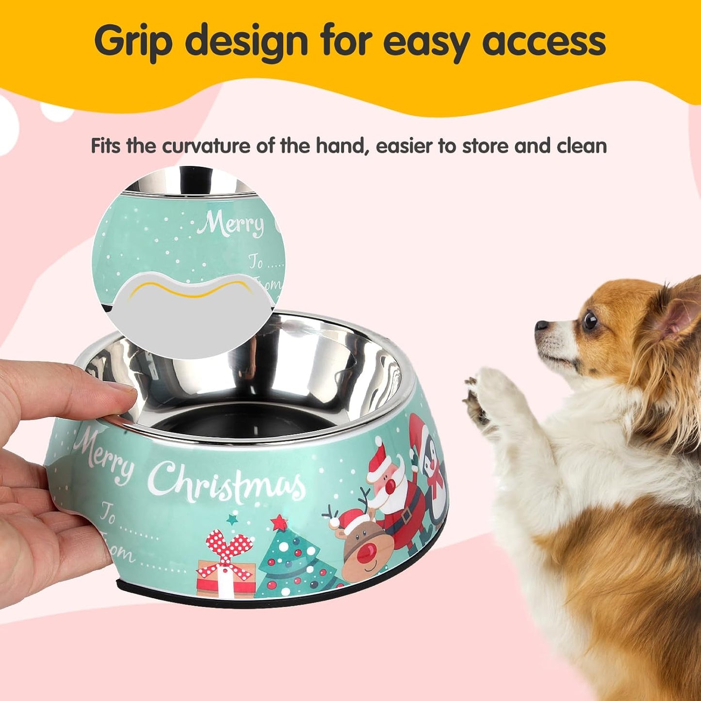 Christmas Xmas Pet Dog 2 in 1 Food Water Bowls - Non Slip Skid Proof Heavy Duty Pet Cats Dog Food Water Bowls for Feeding Small Dogs Puppies Cats Kittens-Green Christmas-S