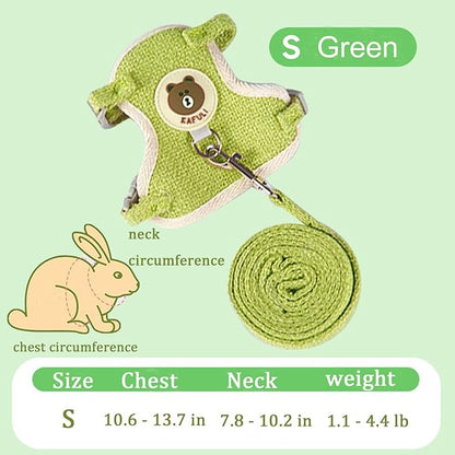 Rabbit Harness and Leash Set 2 Pieces Adjustable Bunny Harness Leash Ferret Harness Guinea Pig Harness Ferret Leash for Small Pets Walking Outdoor (Green, Small)