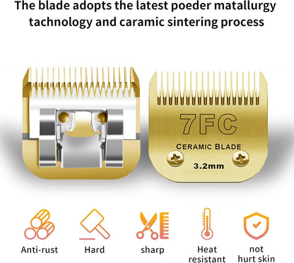 7FC/5FC/4FC Detachable Pet Dog Grooming Clipper Ceramic Blades Set,Compatible with Andis,Oster A5,Wahl KM10 Series Clippers,3 Pack,Gold