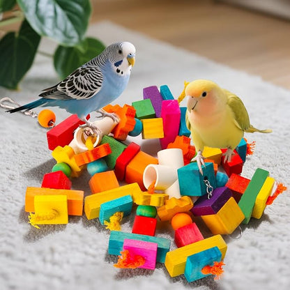 Kyouki Large Parrot Toy, Bird Toys for Cockatoos,Macaws, African Grey, Amazon Parrots,Conures, Lovebirds, Multicolored Natural Wooden Blocks Chewing Toys Bird Cage Accessories (Colorful)
