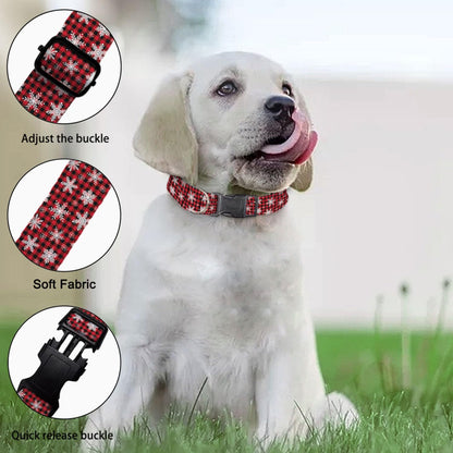 Winter Snowflake Christmas Red Black Plaid Gingham Dog Collar Cat Big Neck Collars Soft for Small Extra Large Heavy Duty Pet Dogs