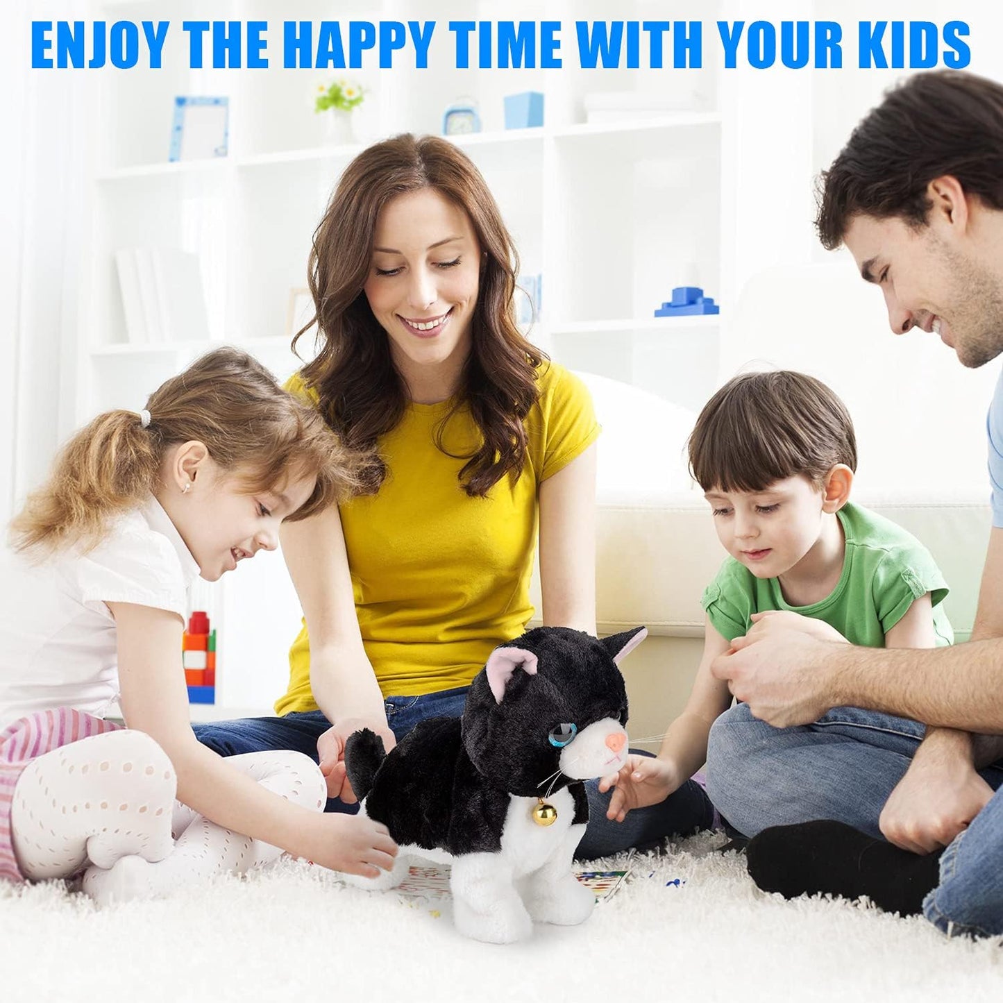 Smalody Interactive Electronic Plush Toy - Upgrade with LED Light Eyes Animated Sound Control Electronic Pet, Robot Cat Kitten Toys Gifts for Boys & Girls Kids Birthday Christmas (Black)