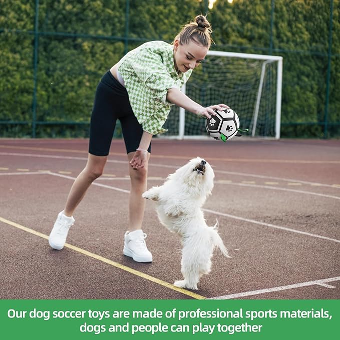 QDAN Dog Toys Soccer Ball with Straps, Interactive Toys for Tug of War, Puppy Birthday Gifts, Dog Water Toy, Durable Balls World Cup for Small Dogs（5 Inch）