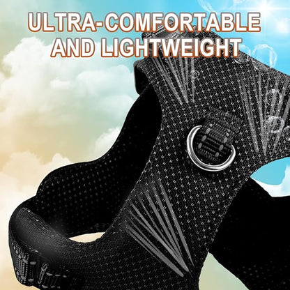 Dog Harness Step in Dog Vest Harness, Reflective Adjustable Puppy No Pull Harness Breathable Soft for Small and Medium Dogs Cats, Black, XXS