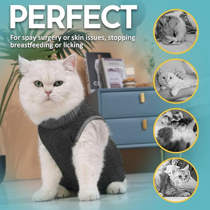Avont Cat Recovery Suit - Kitten Onesie for Cats After Surgery, Cone of Shame Alternative Surgical Spay Suit for Female Cat, Post-Surgery or Skin Diseases Protection -Darkgrey(M)