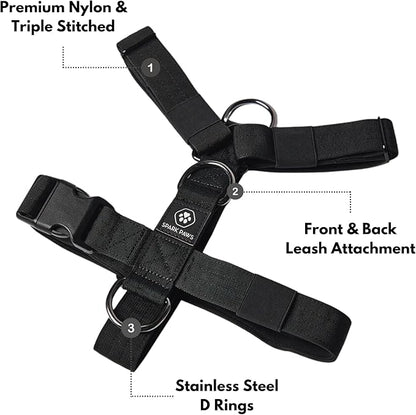 Spark Paws No Pull Dog Harness for Large Dogs, Heavy Duty Dog Harness for Big Strong Breeds, Adjustable, Y Shaped Padded Halter Design with Front Clip - Black - S
