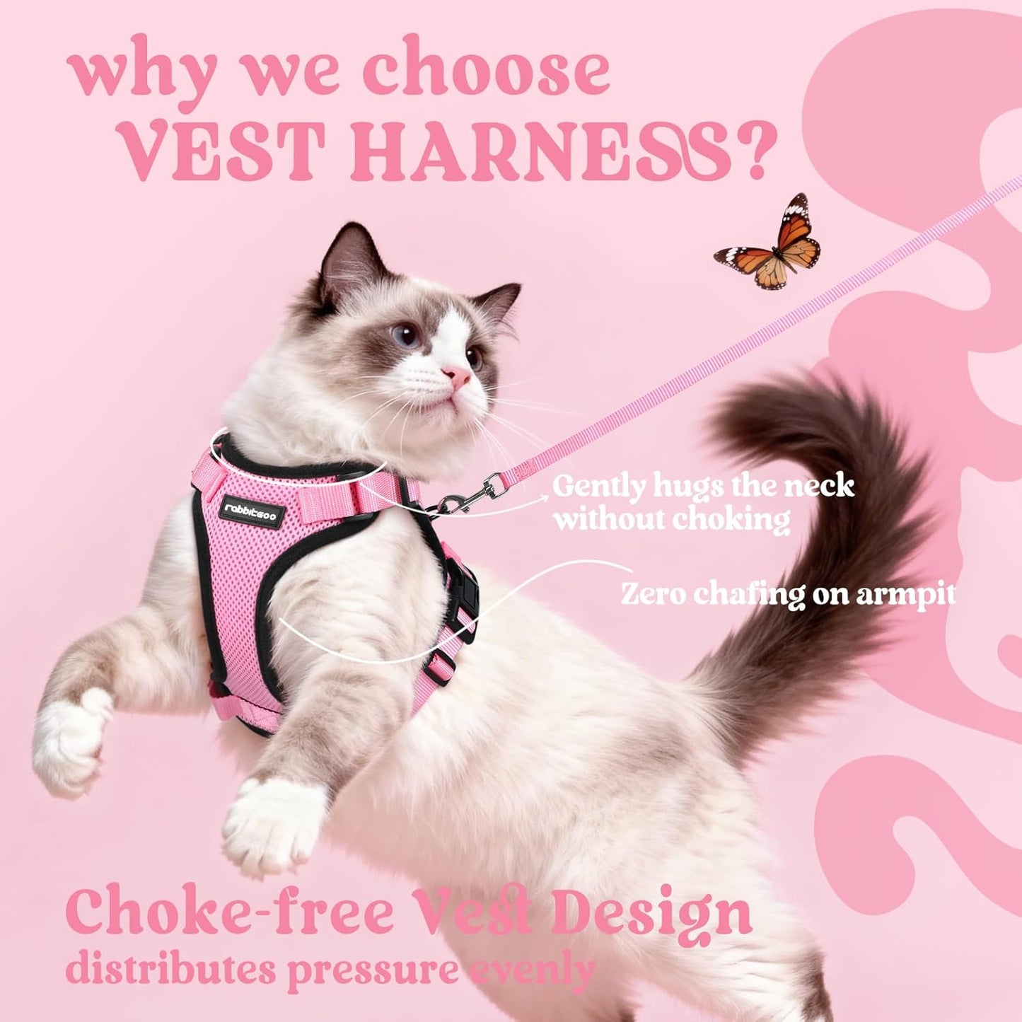 rabbitgoo Cat Harness and Leash for Walking, Escape Proof Soft Adjustable Vest Harnesses for Cats, Easy Control Breathable Reflective Strips Jacket, Pink, M