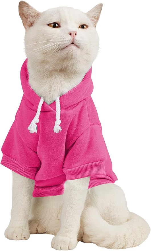QWINEE Basic Dog Hoodie Sweatshirt Puppy Sweater Warm Cat Costumes Pet Clothes for Chihuahua Puppy Kitten Small Medium Dogs Hot Pink X-Small