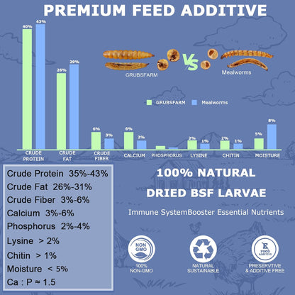 Premium Chicken Treats 10LB - Non-GMO & 85X More Calcium Than Meal Worms - Molting & Laying Supplement - BSF Larvae Treats for Layer Hens, Ducks Wild Birds