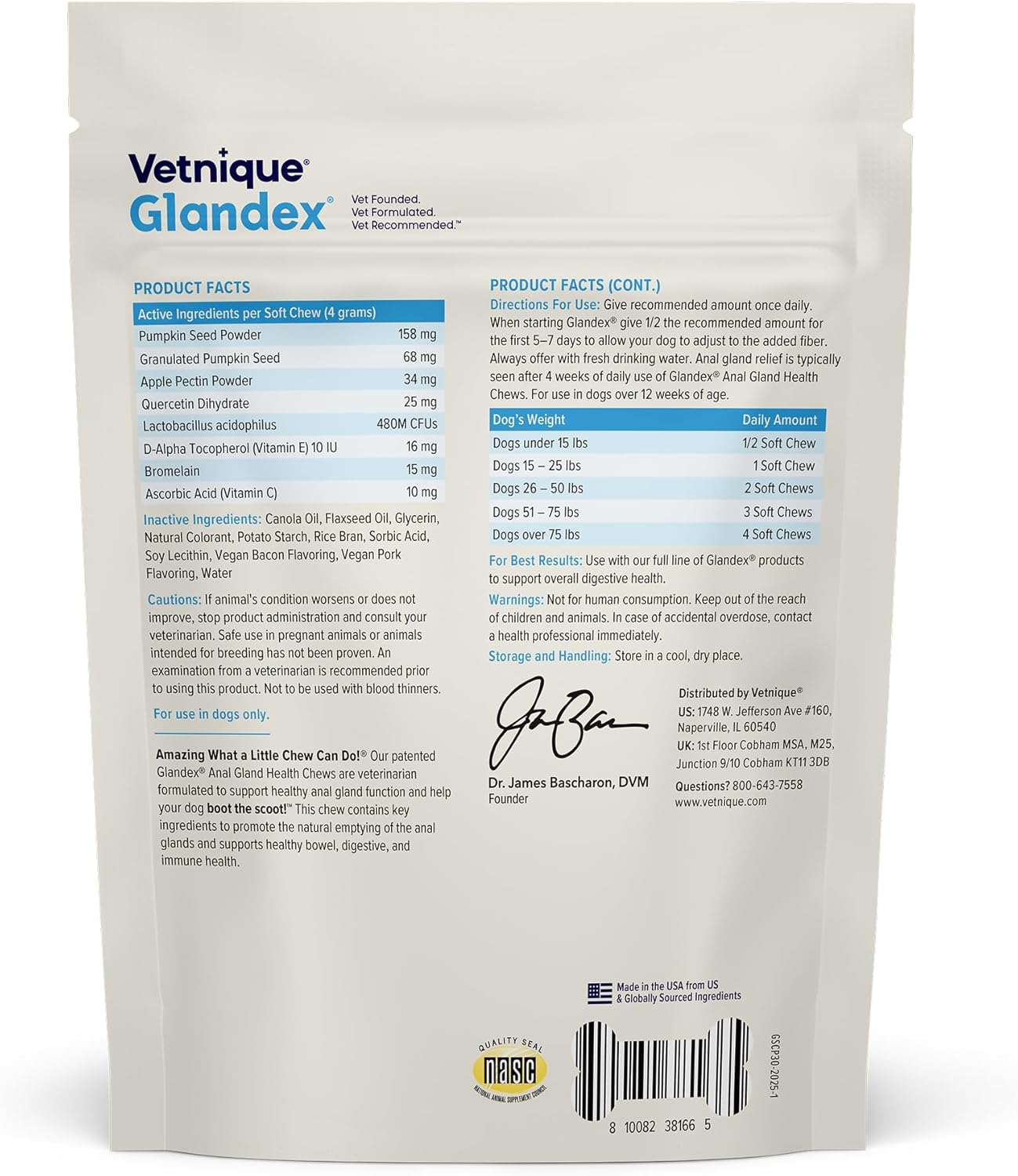 Vetnique Glandex Anal Gland Soft Chew Treats with Pumpkin for Dogs Digestive Enzymes, Probiotics Fiber Supplement for Dogs Boot The Scoot (Bacon Flavor Chews, 30 Count)