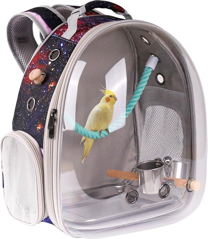 Galaxy Blue Bird Carrier Backpack with Perch - Bubble Backpack for Birds Conures, Budgies and Small ParrotsIdeal Ideal for Vet and Outdoor Adventures(Galaxy Blue, Large)