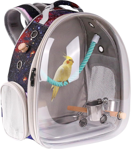 Galaxy Blue Bird Carrier Backpack with Perch - Bubble Backpack for Birds Conures, Budgies and Small ParrotsIdeal Ideal for Vet and Outdoor Adventures(Galaxy Blue, Large)