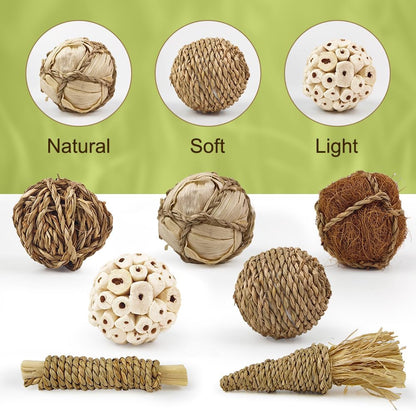 7Pcs Bird Toy Large Chewing Balls - Natural Soft Chew Shredding & Foraging Toy for Cockatiel Conure Quaker Parrot Budgie Parakeet Rabbit Bunny Guinea Pig Chinchilla