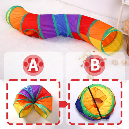Pet Cat Tunnel, S-Shape Tunnels for Indoor Cats, Collapsible Pet Tunnel for Kitten, Puppy, Rabbit, 25cm-Wide Tunnels, Durable & Breathable, with Peek Hole Toy Ball