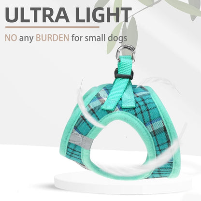 PUPTECK Adjustable Dog Harness Collar and Leash Set Step in No Pull Pet Harness for Small Medium Dogs Puppy and Cats Outdoor Walking Running, Soft Mesh Padded Reflective Vest Harnesses, Lake Green L