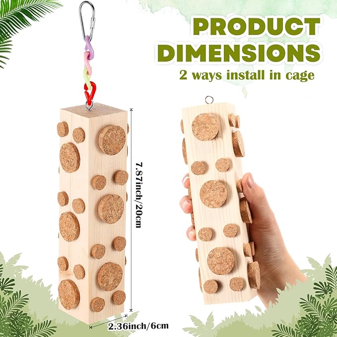 Skyygemm 2 Pcs Bird Parrot Chew Toys Wooden Foraging Hanging for Birds Parrots Cork Stopper Toys Cage Woodpecker Feeding Toy for Macaws, Small Parakeets Conure Budgies Finches Cockatiel