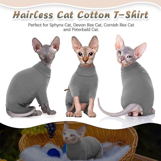 ROZKITCH Cat Pajamas for Cats Only, Breathable Soft Jumpers for Sphynx Only, Coat with Four Legs, Warm Sweater T-Shirt Pajamas Jumpsuit Vest Cornish Rex, Devon Rex, Peterbald Grey M