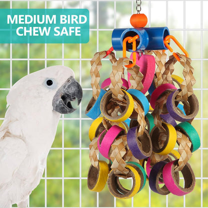 lovyoCoCo Bird Toys Conure Toys,Bird Parrot Foraging Shredder 24 Pcs Colorful Bagel Chewy Rings for Small Parrots Parakeets Conures Cockatiels Love Bird Cage Accessies (B)