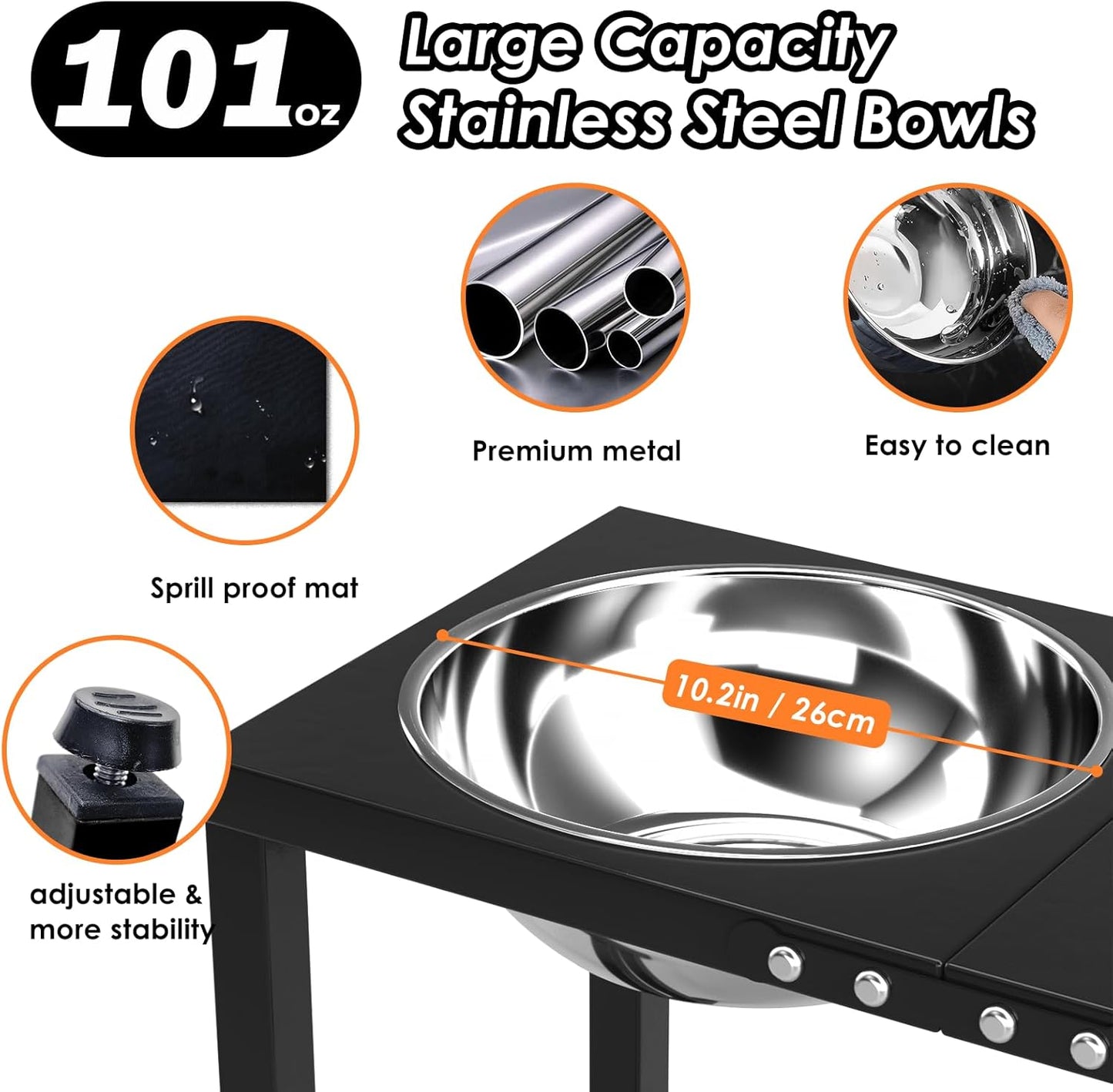 Metal Elevated Dog Bowls for Large Extral Large Breed Raised Dog Bowl Stand with Sprill Proof Mat and 3000ML Pet Bowls, 17" Tall Food & Water Feeder for Extra Large Breed