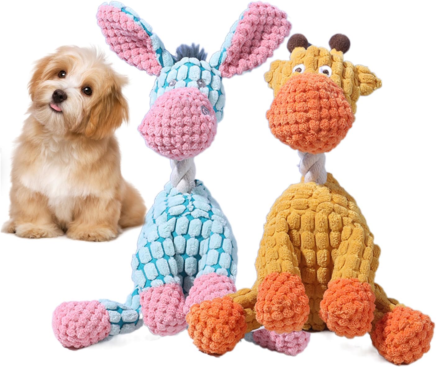 Indestructible Dog Toys,2025 New Dogs Plush Toy for Aggressive Chewers,Squeaky Durable Chew Toy for Indoor Pups Teething, Stuffed Toys for Small Medium Large Animals (Giraffe+Donkey)