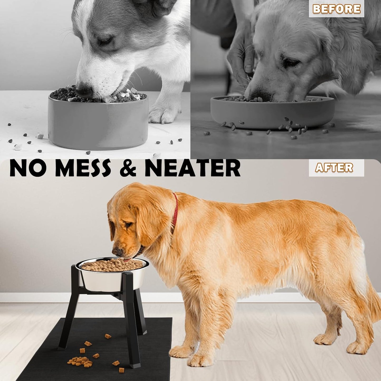 Dog Bowl Stand for Medium Large Dogs with Mat, Adjustable Width 7-10.6" Wide for Elevated Dog Bowls, Raised Food Water Bowls, 11 inch Tall Single Holder, Bowl Not Included