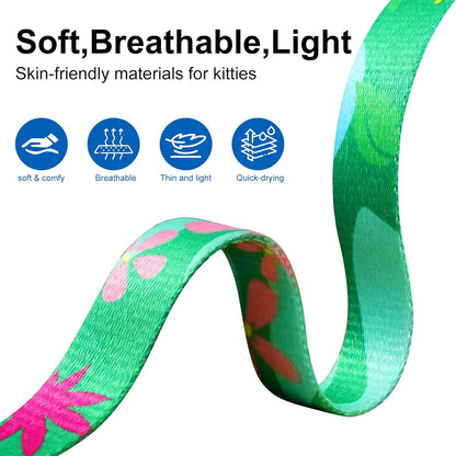 Cat Harness and Leash Set with Matching Collar – Escape Proof Harness for Cats, Adjustable & Lightweight, Tropical Hawaiian Leaf Print, Easy Wear for Outdoor Walking & Training