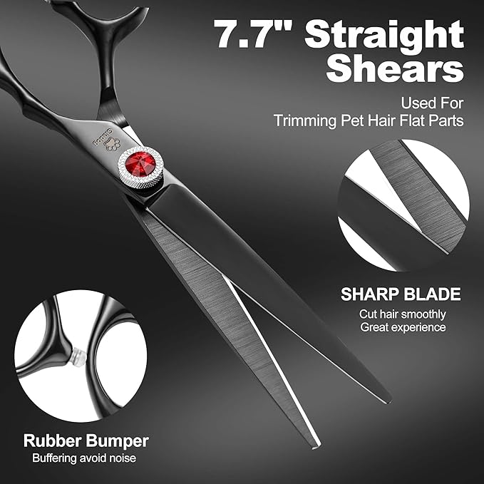 GLADOG 7 Inch Professional Dog Grooming Scissors Kit, 5-in-1 Titanium Coated Pet Grooming Shears Set, Heavy Duty Grooming Scissors for Dogs (Pro Black)