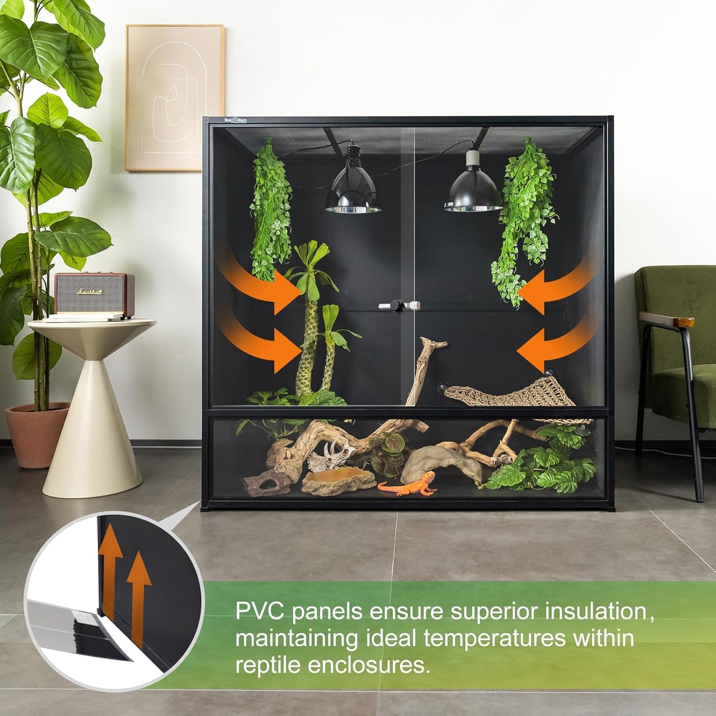 Reptile Tank 230 Gallon, 48"x24"x46" Large Reptile Enclosure for Bearded Dragon and Ball Python, Extra Tall Snake Terrarium with Front Opening Tempered Glass Door, Combination Lock