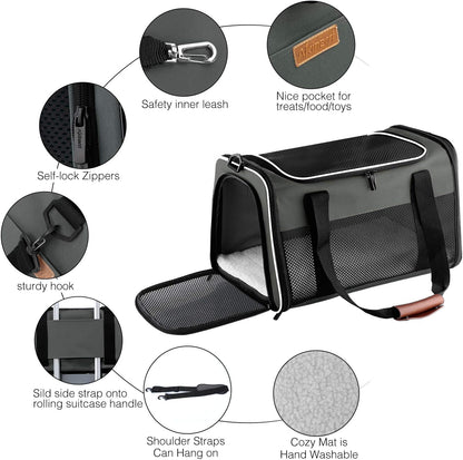 Cat Carrier - Portable Foldable Dog Pet Carrier, Soft-Sided Pet Bag up to 15 Lbs, Airline Approved Travel Puppy Carrier
