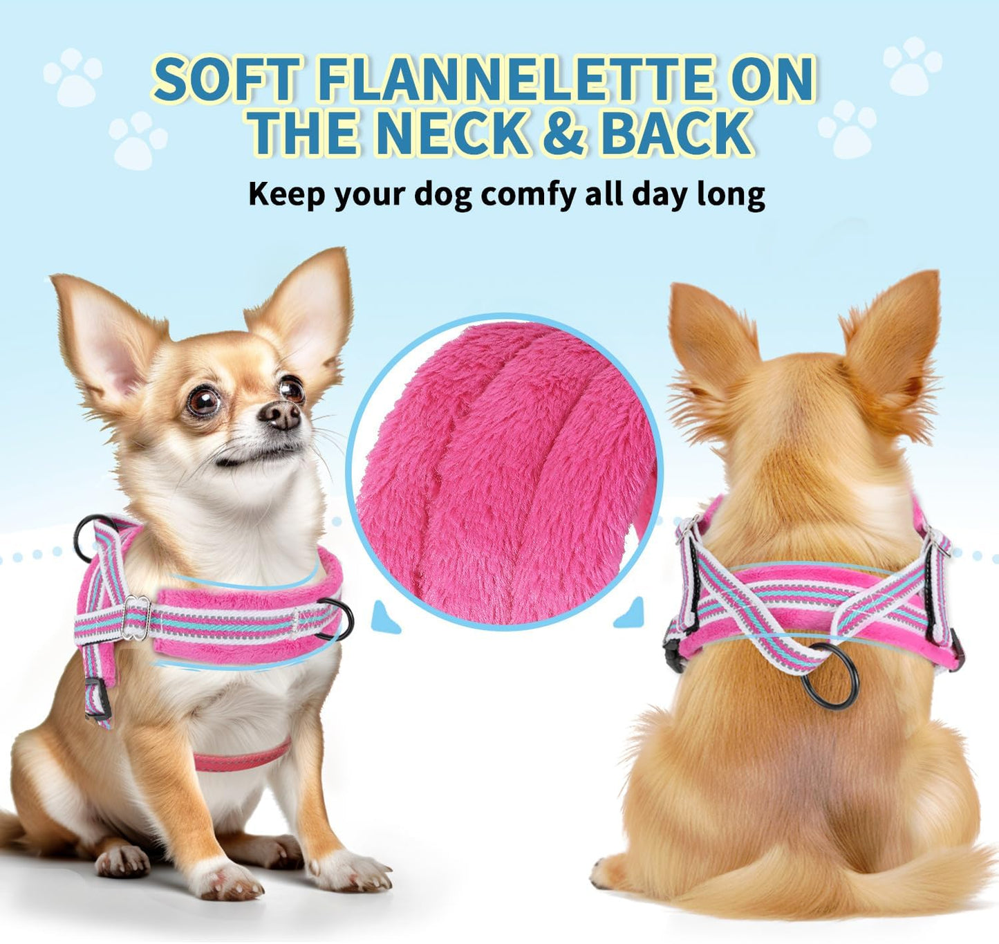 Lukovee No Pull Dog Harness and Leash Set, Soft Padded Small Dog Harness, Neck & Chest Adjustable Reflective Vest Puppy Harness with 4ft Lightweight Anti-Twist Dog Leash for Small Dogs (S, Fuschia)