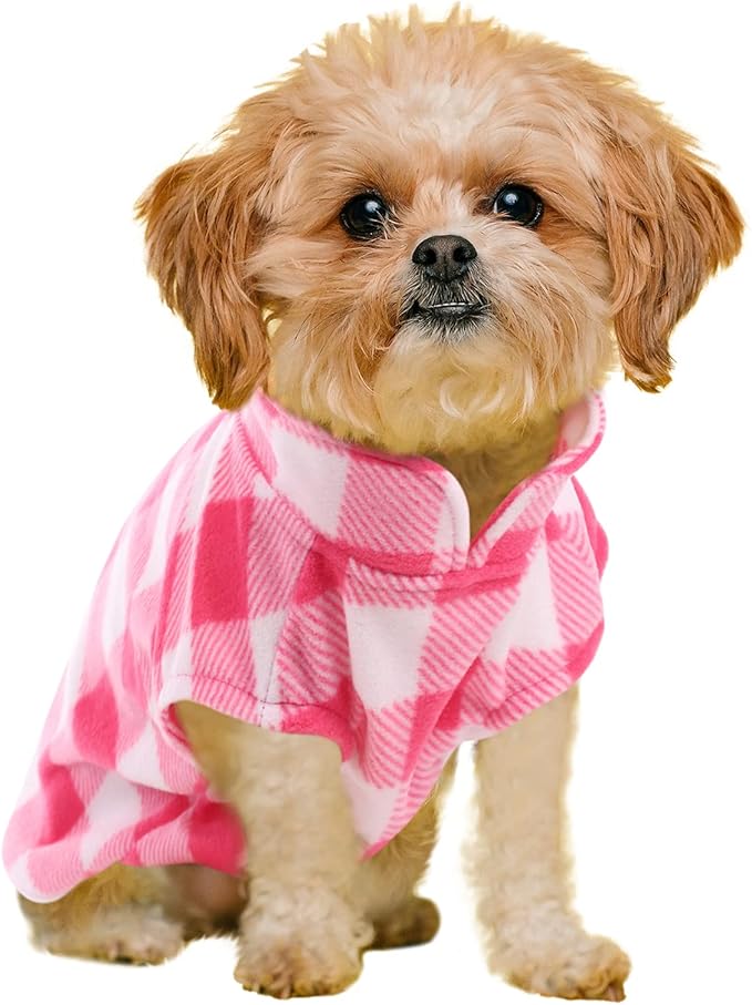Kama Bridal Dog Spring & Autumn Winter Coat - Pullover Fleece Vest for Cats & Small/Medium Dogs - Thin Sweater - Pink & White Plaid (Pink, XXXS)