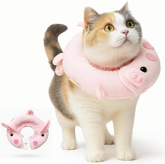 Adjustable Comfy Flower Style Elizabeth Collar for Cats Puppies Soft Recovery Cone Pet Protective Neck Collar (Pink Pig (Open Ring), Small)