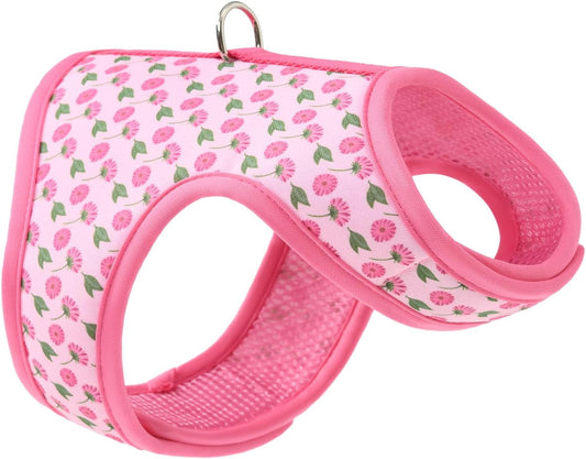Mile High Life Dog Harness, Air Mesh Floral Vest Harness for 20 lbs Small Dogs & Cats, Easy Get on Adjustable Easy Closures Both Neck and Chest(Pink Flower, S Chest 16"-18")