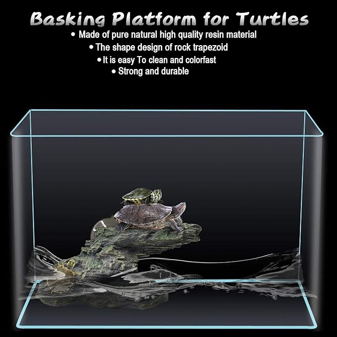 PINVNBY Basking Platform for Turtles Tortoise Dock Resin Resting Rock Reptile Habitat Climbing Ornament Floating Ledge Aquarium Decoration with 2 Pcs Suction Cups for Frogs, Newts,Lizard(3 Pcs)