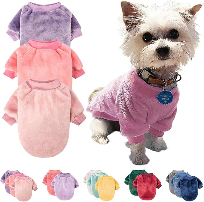 FabriCastle Dog Sweaters, 3-Pack Dog Clothes for Small Dogs Girl & Male, Soft and Warm Pet Coats XXS - XXL, Winter Pet Jackets, Doggy Apparel Costumes, Puppy Outfits (Pink,Purple,Light Pink, Large)