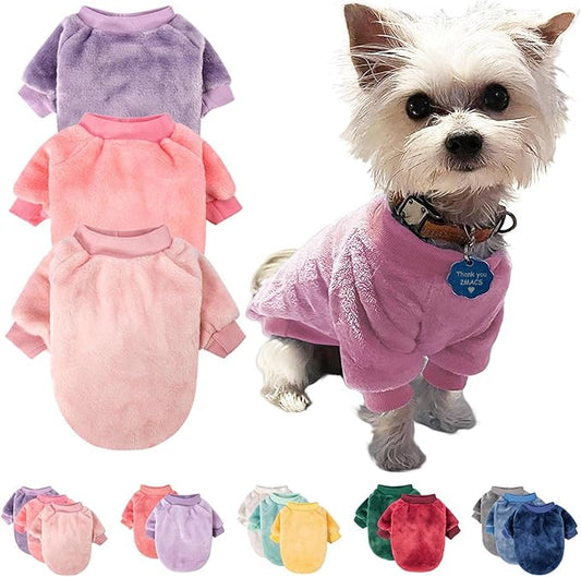 FabriCastle Dog Sweaters, 3-Pack Dog Clothes for Small Dogs Girl & Male, Soft and Warm Pet Coats XXS - XXL, Winter Pet Jackets, Doggy Apparel Costumes, Puppy Outfits (Pink,Purple,Light Pink, Large)
