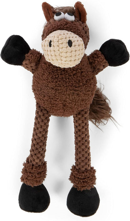 goDog Checkers Skinny Horse Squeaky Plush Dog Toy, Chew Guard Technology - Brown, Small